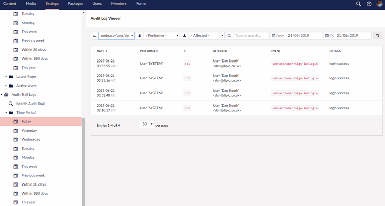 Audit Log Filtering by Date