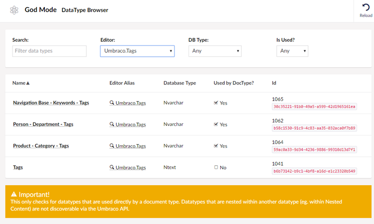 God Mode Data Type browser