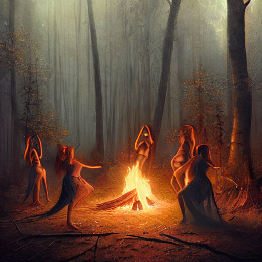 Witches Dancing Around Fire