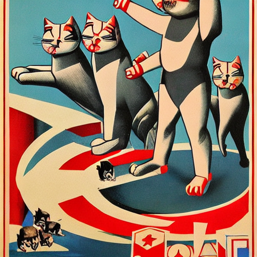 Soviet Socialist Realism Poster Cats